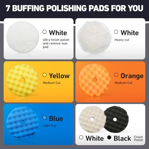 Autolock 6" Buffing Polishing Pads, 7Pcs 6Inch Waffle Foam Buffing Pad | Wool Pad Kit for 6 in Backing Plate, Car Polisher Boat Compounding, Polishing and Waxing - size: 6Inch 7Pcs