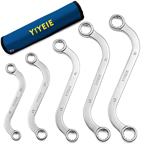 YIYEIE Offset S-Style Box End Wrench Set, 5-Piece, Chrome Vanadium Steel, 10x11mm, 12x13mm, 14x15mm, 16x17mm, 18x19mm - size: S Style Set Metric