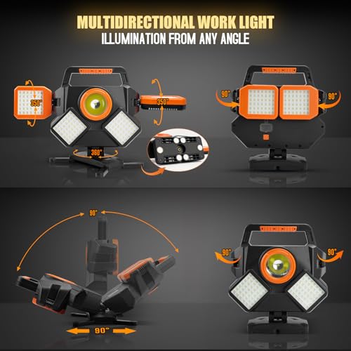 Tresda 5000LM Rechargeable Work Light, Magnetic LED Work Light with 360° Adjustable Foldable Design, 8000mAh Battery Powered Portable Work Light for Car Repair, Garage, Workshop, Camping & Emergency
