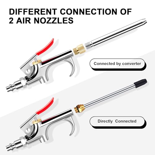 13 Pcs 2-Way Connection Air Nozzle Blow Gun Set, Air Nozzle Kit with 1/4 in Standard Quick Fitting and 8 Air Nozzles, Air Compressor Accessories for Air Inflation and Dedusting