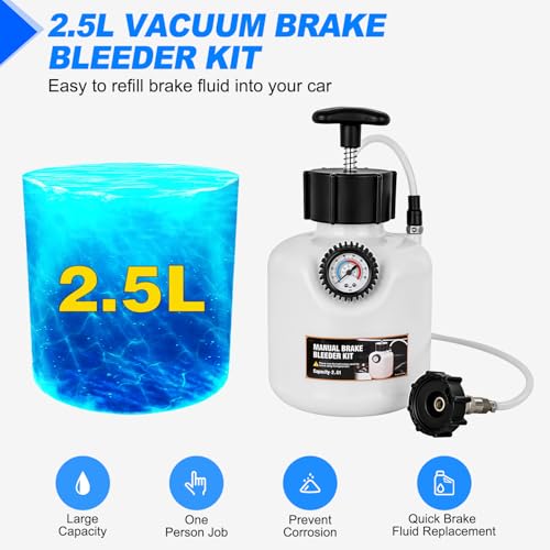 GOOACC Brake Bleeder Kit 2.5L Manual Power Brake Bleeder Fluid Vacuum Pump One Person Brake Pressure Bleeder Flush Kit Brake System Bleeding Tool w 0.5L Extractor Bottle 42mm Adapter for Ford BMW Alfa - size: 2.5L Manual