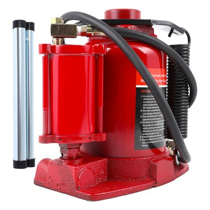 Pneumatic Air Hydraulic Bottle Jack with Manual Hand Pump 30 Ton (66 000 LBS) for Heavy Duty Auto Truck Travel Trailer Repair Lift Red Ideal for Car, Pickup, SUV, Industrial Engineering