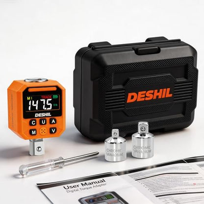 DESHIL 1/2" Digital Torque Adapter Set, 7.4-147.5 Ft.lb/10-200 N.m Digital Torque Wrench Adapter with Buzzer & LED Alert, 1000 Data Storage, 8 Preset Values for Automotive Car Motorcycle Repair