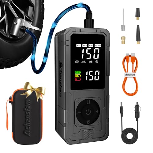 33s Fast Inflation Tire Inflator Portable Air Compressor with 20" Hose,150 PSI Cordless Air Pump with Dual Power Supply, Digital Gauge, Auto Shut-Off for Car, Truck, SUV, Bike, Ball (Grey) - color: Grey