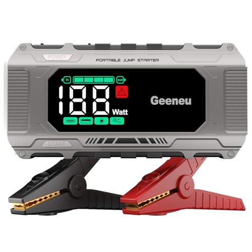 Car Battery Charger Jump Starter, 8000A Portable Jumper Starter with PD 65W Quick Charger, Jump Box 12V Battery Booster Jump Pack for All Gas/10L Diesel,Large Screen,150W DC, Lights - color: Gray