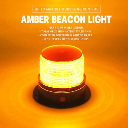 Battery Operated Amber Warning Beacon Light w/Magnetic Base, Portable Rechargeable Mini Roadside Roof Top Plow LED Strobe Emergency Flash Mail Lights for Trucks/Trailer/Vehicle 1-Pcs - color: 1-Pcs (amber)