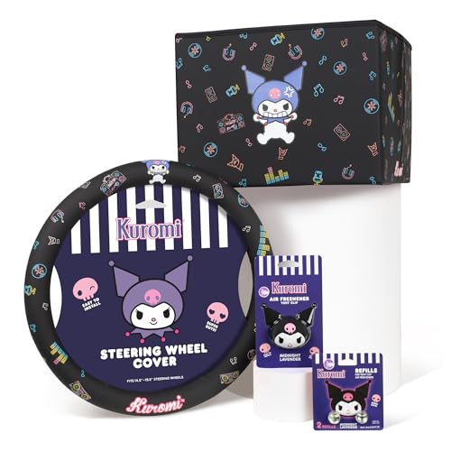 Sanrio Kuromi Car Trunk Organizer, Steering Wheel Cover, Air Freshener & Refill – Cute, Collapsible, Heavy-Duty Storage & Car Accessories for Groceries, Tools, Travel – 12.5"L x 12.5"W x 9"H - style: Pack Kuromi
