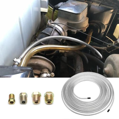 25Ft of 3/16 Zinc Plated Copper Brake Line Kit - Includes 16 Inverted Flare Fittings - Universal Copper Coil Brake Line Repair Kit for Car,Home,Industrial (Silver) - color: Silver
