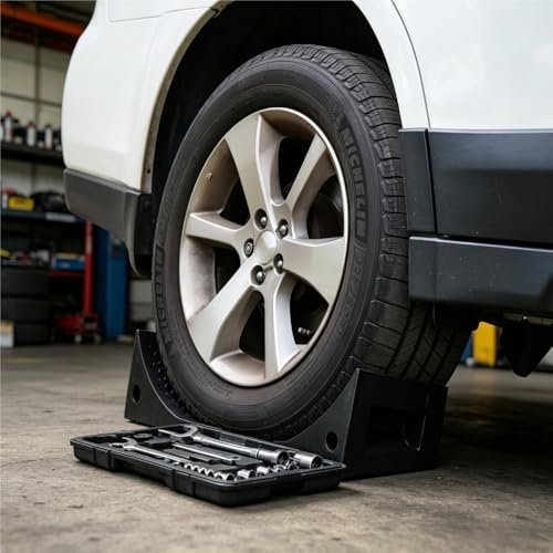 Heavy Duty Rubber Wheel Chocks (2 Pack) - Non-Slip Solid Tire Stoppers for Boat Trailer, RV, Truck, Camper - Yellow, Pre-Drilled Hole & Grab Handle(Black) - color: Black