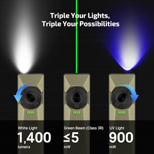 OLIGHT Arkfeld Ultra EDC Flat Flashlight Rechargeable, OAL, Olive-Green CW | Green Beam,UV Light, White LED, 1400 Lumens, Compact Magnetic Pocket Flashlight for Emergency Inspection Working - style: Cool White (5700K~6700K)
