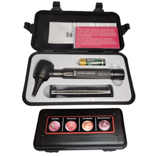 4th Generation Doctor Mom LED Pocket Pro Otoscope with Both Adult and Pediatric Disposable Specula Tips, Battery, and Protective Hard Plastic Case - Black - color: Black