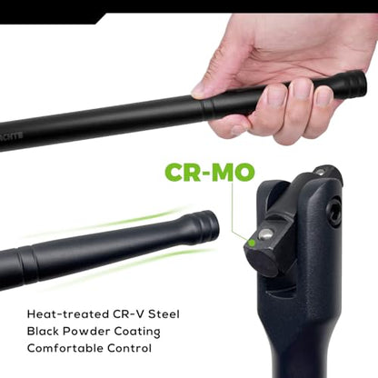 16in Dual Drive Breaker Bar 3/8 & 1/2 Swivel Head Cr-V Steel Black Coat | Spring detent ball, 360° rotating head, loosens rusted vehicle bolts, suitable for daily auto maintenance work - size: 16" Dual Drive