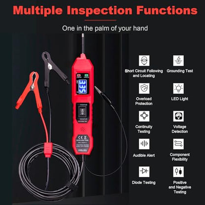 Automotive Power Circuit Probe Tester 3.5-36V DC,6-in-1 Automotive Circuit Tester with Blue Backlit LCD,Overload Protection & 14.7FT Cable,Test Light for Car Truck Motorcycle Boat Trailer(Red) - style: Red Set