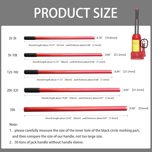 Bottle Jack Handle Replacement,Floor Jack Hand Jack Bottle Jack Hydraulic Jack Trailer Jack Handle Replacement for Car SUV Truck Bottle Jack Handle Replacement Rod（red，20t-32t）