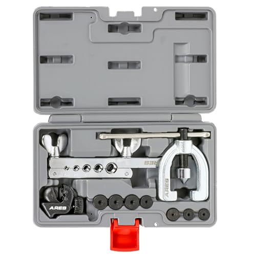 ARES 18019 - Double Flaring Tool Set with Extra Adapters- Use on Copper, Aluminum, Soft Steel Brake Line and Brass Tubing - Includes Mini Tubing Cutter and Storage Case - size: Double Flaring Tool Set