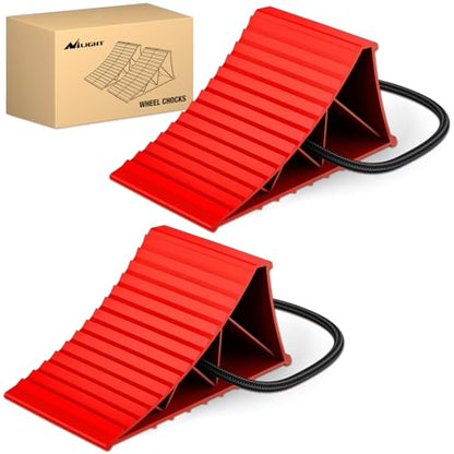 Nilight Wheel Chocks, Heavy Duty Wheel Stopper for Car, Truck, RV, Trailer, Caravan, Motorcycle, 8.7" x 4.8" x 4.2", 2-Pack(Red) - color: Red