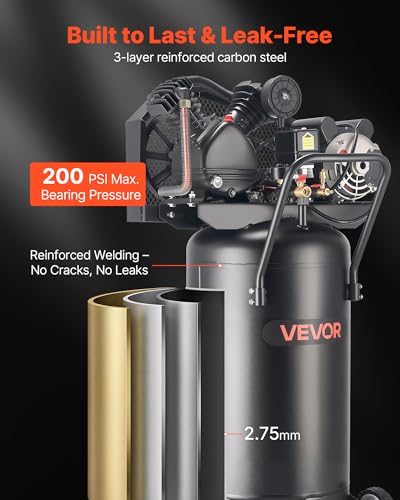 VEVOR 25-Gallon Air Compressor, 2HP 5.5 SCFM at 90PSI, Max 200PSI Pressure Oil-Lubricated Air Compressor Tank, Portable on Wheels for Auto Repair, Tire Inflation, Spray Painting, Woodwork Nailing 120V - size: 25-Gallon