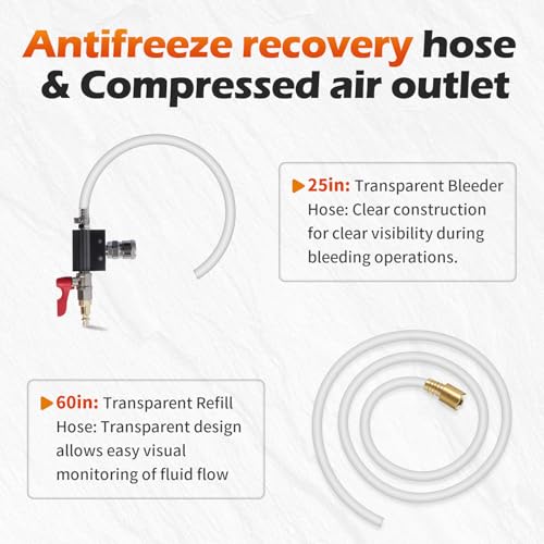 BELEY Coolant Vacuum Refill Kit with 5 Round Adapters 1 Conical Adapter | Radiator Cooling System Fill Tool with Dual-Movement Gauge for Leak Detection, Cooling Refill & Vacuum Coolant Fill