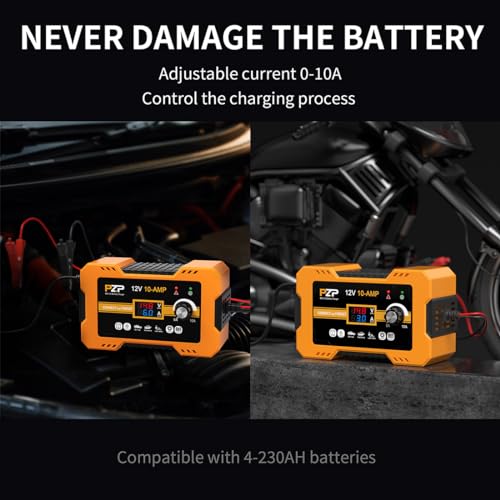 12V Automatic Car Battery Charger, 0-10A Arbitrarily Adjustable Smart Trickle Charger, Auto Desulfator with Battery Repair, Battery Maintainer with Winter Mode for AGM, Gel, Deep Cycle, Lead-Acid - color: Persimmon