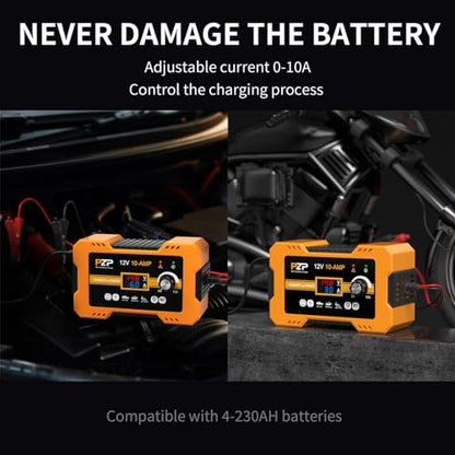 12V Automatic Car Battery Charger, 0-10A Arbitrarily Adjustable Smart Trickle Charger, Auto Desulfator with Battery Repair, Battery Maintainer with Winter Mode for AGM, Gel, Deep Cycle, Lead-Acid - color: Persimmon