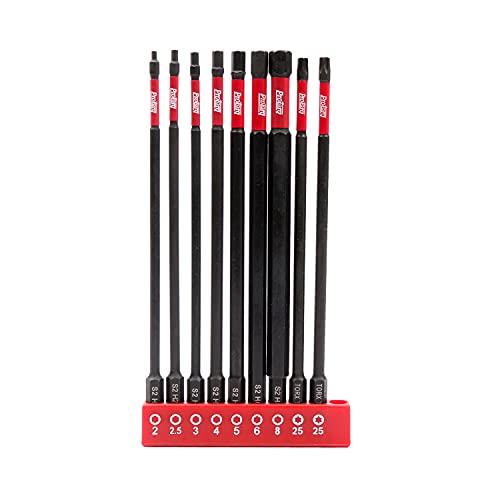 Protorq Long Impact Bit Set, Hex H2-H8,TORX T25, 6-Inch Length, 9-Piece,Industrial Strength, 1/4" Hex Shank, widely used in motorcycle, bike maintance. - size: 9pc 6 in. H2-H8 T25
