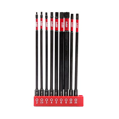 Protorq Long Impact Bit Set, Hex H2-H8,TORX T25, 6-Inch Length, 9-Piece,Industrial Strength, 1/4" Hex Shank, widely used in motorcycle, bike maintance. - size: 9pc 6 in. H2-H8 T25