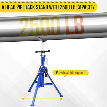 Pipe Jack Stand, Heavy Duty Pipe Stand, 2500LB Jack Stands Carbon Steel with Portable Folding Legs 28-52 Inch Height Adjustable 1/8"-12" Capacity - color: Blue