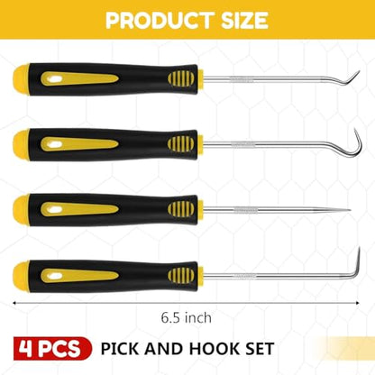 4 Pcs Pick and Hook Set Precision Automotive Mechanic Picks Tools Set for Car Oil Seal Hooks Puller Remover Tools (Yellow) - color: Yellow