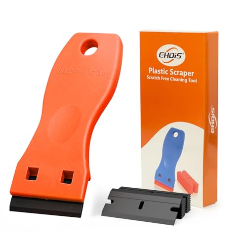 EHDIS 1.5" Plastic Razor Scraper Tool with 10pcs Double Edged Blades for Adhesive Remover,Removing Labels Stickers Decals Taping on Glass Windows(Orange) - color: Orange