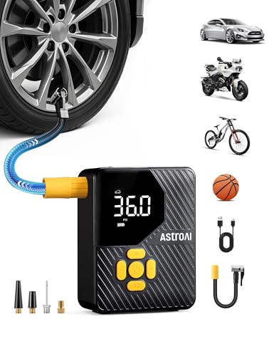 AstroAI 150 PSI Tire Inflator Portable Air Compressor, Fast Inflation Cordless Air Pump with LED Light &Pressure Gauge, Auto Shut-Off, L7 Mini Tire Inflator for Cars, Motorcycle, Bicycle, Ball, Yellow - color: Yellow