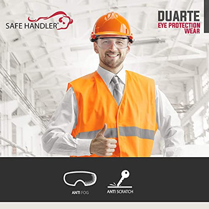 SAFE HANDLER Duarte Anti fog Safety Glasses Over Eyeglasses, 144 pack | ANSI Z87.1, Impact & Scratch Resistant UV 400 Eyewear for Men & Women — Built in side shield and Adjustable Temples - style: 144 Pairs