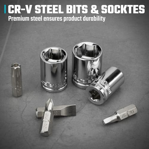DURATECH 33-Piece 1/4" Drive Socket and Ratchet Set | 2 in 1 Flex Head Ratchet with Magnetic Bit Driver, CR-V Steel Sockets & Bits, Storage Case - size: 33pcs Set