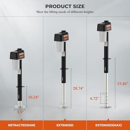 Upgraded 7500LBS Electric Trailer Jack, w/Remote Controls, RV Power A-Frame Tongue Jack with Built-in Spirit Level for Travel Trailer, 10.24"-33.46" IP65 Waterproof, 12V DC Wiring, 5.9 Inch Foot Pad