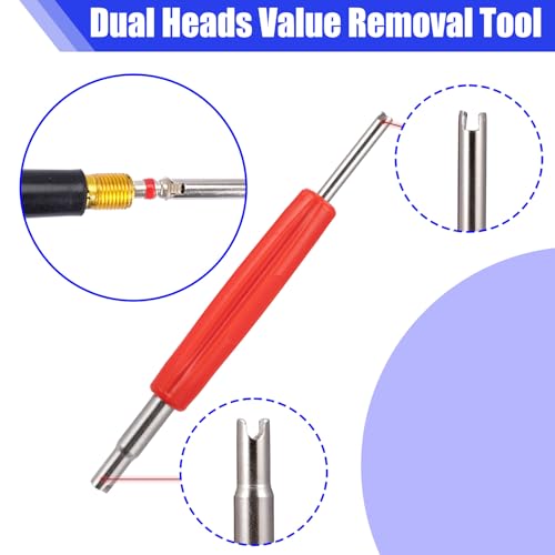 22PCS Red Handle Tire Valve Stem Tool Kit - Quick Install & Remove Valve Core Tool for Car/ATV/Truck/Lawn Mower, Longer Tire Valve Stem Puller For Checking Tire Pressure with TR413/TR414/TR418