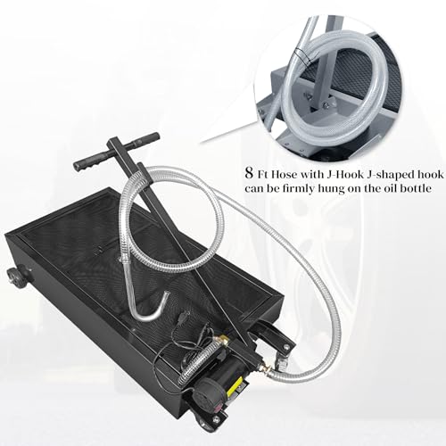 25 Gallon Oil Drain Pan with Electric Pump, Low-Profile Oil Pans for Changing Oil, T-Handle and J-Hook Makes Drain Easier, Black - color: Black, size: 25 Gallon