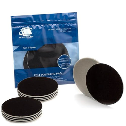 Glass Polish 5 inch (130mm) Pack of 10 Felt Polishing Pads for Polishing Glass, Plastic, Metal and Marble - GP11008 | For Cerium Oxide Glass Polishing, Scratch Removal, Plastic & Headlight Restoration, Metal Polishing & Clear Coat Finishing - style: 5" (1