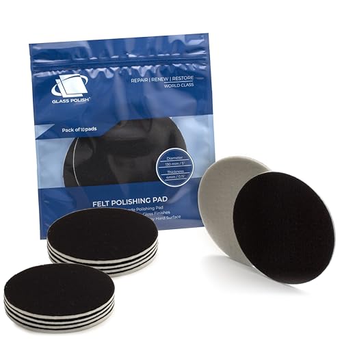 Glass Polish 5 inch (130mm) Pack of 10 Felt Polishing Pads for Polishing Glass, Plastic, Metal and Marble - GP11008 | For Cerium Oxide Glass Polishing, Scratch Removal, Plastic & Headlight Restoration, Metal Polishing & Clear Coat Finishing - style: 5" (1