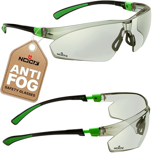 NoCry Lightly Tinted Anti Fog Safety Glasses for Men or Women with Scratch-Resistant Lenses - ANSI Z87.1 Certified with 100% UV Protection - Adjustable Temples and Nose Pad - Wraparound Design - color: Green & Black (In-out)