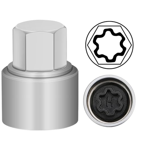 H Wheel Locking Nut Key Compatible with Audi Series, (Socket OD 27mm - ID 25mm), Wheel Lock Nut Socket Adapter, Wheel Anti-Theft Lug Nut Removal Tool, Anti-Theft Screw Remover - size: Socket H