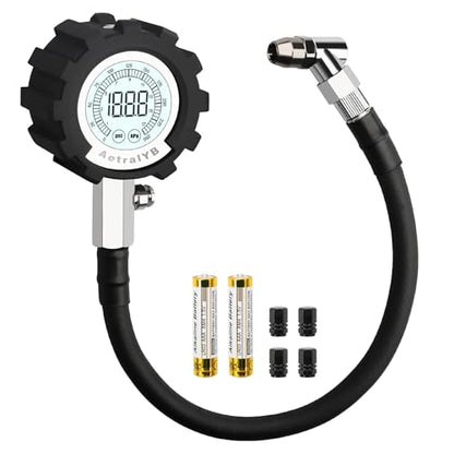 2.5'' Digital Tire Pressure Gauge, 250 PSI with LED Backlight, 0.1 Display Resolution, Rotary Chuck, Reinforced Rubber Hose, Professional Accuracy for Cars, Trucks, Motorcycle, RVs, and Bikes - size: 250PSI