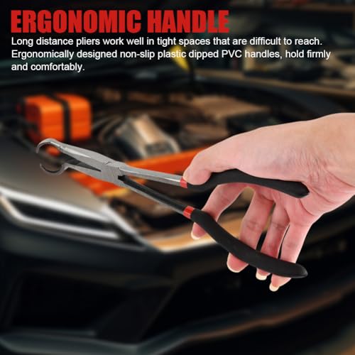 3PCS 11" Long Reach Hose Grip Pliers Set,Hose Gripper Pliers Kit,0.35/0.55/0.75in Long Reach Plier O-shape Tip Serrated Jaws,Offset Spark Plug Boot Removal Tool