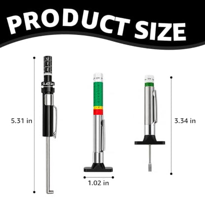 3 PCS Car Tire Tread Depth Gauge Set, Color-Coded 1/32 Inch Auto Tire Depth Gauge & Brake Pad Measuring Tool, Accurate Tyre Tread Checker Brake Pad Thickness Measure Tool