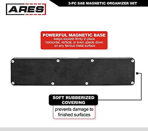 ARES 60037-3-Piece SAE Magnetic Socket Organizers Set - GREEN - Includes 1/4 in, 3/8 in, 1/2 in Socket Holders - Holds 68 Standard (Shallow) and Deep Sockets - Also Available in RED - color: Green (Sae), size: 1/4, 3/8, 1/2-Inch Drive - 3-Piece Set