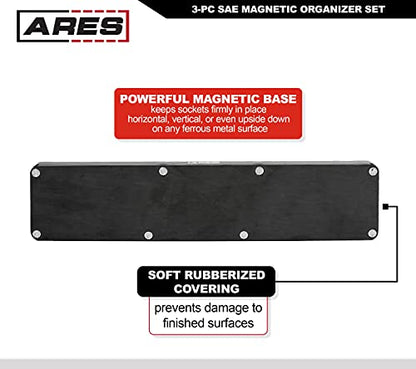 ARES 60037-3-Piece SAE Magnetic Socket Organizers Set - GREEN - Includes 1/4 in, 3/8 in, 1/2 in Socket Holders - Holds 68 Standard (Shallow) and Deep Sockets - Also Available in RED - color: Green (Sae), size: 1/4, 3/8, 1/2-Inch Drive - 3-Piece Set