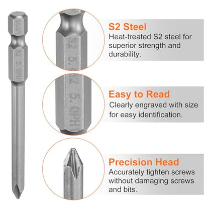 HARFINGTON 5pcs #1 Phillips Screwdriver Bit PH1 1/4" Hex Shank 3" (75mm) Long Magnetic S2 Steel Industrial Grade Screw Driver Bit Cross Head Electric Drill Bits 0.197" (5mm) Rod - size: PH1 x 75mm x 5mm