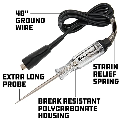 Powerbuilt Heavy Duty Automotive Circuit Tester, 6V-12V, 48-Inch Lead with Spring Crimp Guard, Extra Long Probe - 648341