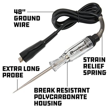 Powerbuilt Heavy Duty Automotive Circuit Tester, 6V-12V, 48-Inch Lead with Spring Crimp Guard, Extra Long Probe - 648341