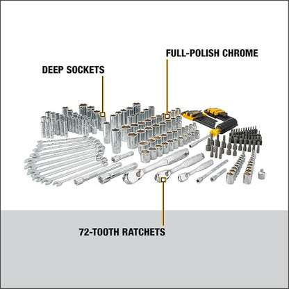 DEWALT Mechanics Tool Set, 1/4" & 3/8" & 1/2" Drive, SAE/Metric, 205-piece (DWMT81534) - style: 205 pc