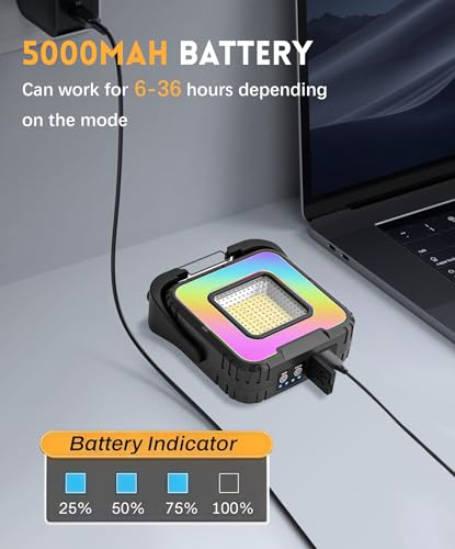 Rechargeable Magnetic Work Light, Portable LED Work Light with 7 Modes & Stepless 1800K-5500K, 360° Rotatable with Hook, Mechanic Light for Car Repair Camping Outdoor Emergency