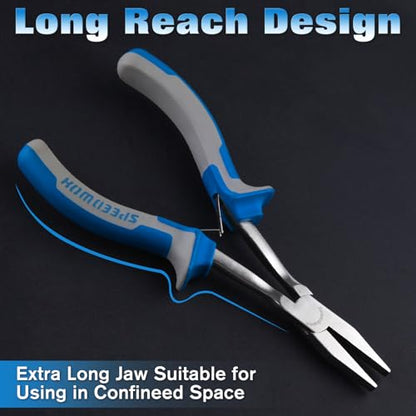 SPEEDWOX 6 Inches Long Reach Flat Nose Pliers Smooth Jaws Duckbill Pliers | Precision Duck Bill Fine Pliers for Hard to Reach Narrow Spaces, High Leverage, Non-slip Handles Small Plier Thin Long Handle - style: Flat Nose Pliers
